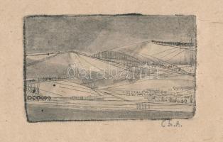 Csavlek András (1942-): Dunakanyar, 1961 körül. Rézkarc, papír, jelzett, 4,5x7,5 cm