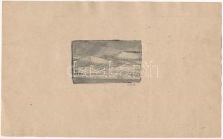 Csavlek András (1942-): Dunakanyar, 1961 körül. Rézkarc, papír, jelzett, 4,5x7,5 cm