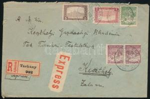 1921 Ajánlott expressz levél 5 db bélyeggel "TÁRKÁNY / KOMÁROM VM." - Keszthely / Registered express cover
