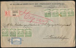 1921 Ajánlott expressz levél 9 db bélyeggel "CSURGÓ" - Keszthely / Registered express cover