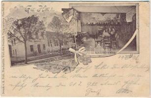 1898 Prachatice, Prachatitz; Turnhalle, Kneipzimmer. Druck v. K. Pohl / gym, pub, restaurant, interior. Art Nouveau, floral (r)