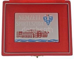 1970 k. "Nemzeti Sportuszoda" részben festett Al plakett, hátoldalán névre szóló gravírozással, eredeti dísztokban (80x55mm) T:AU