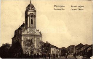 Smederevo, Semendria, Szendrő; Grosser Markt. Verlag Nicola Radoicits / market, church (Rb)
