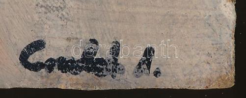 Csavlek András (1942-): Portré (önarckép?). Olaj, farost, jelzett, hátoldala csendélet. 12,5x21 cm