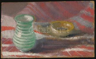 Csavlek András (1942-): Portré (önarckép?). Olaj, farost, jelzett, hátoldala csendélet. 12,5x21 cm