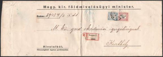 1921 Nagy alakú ajánlott levél 2 db Hivatalos bélyeggel / Registered cover with official stamps