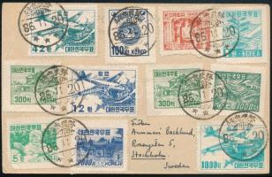 1920 Képeslap 11 db bélyeggel Svédországba / Postcard with 11 stamps to Sweden