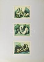 Csibi Júlia (-), 3 db grafika: Alakok (cím nélkül). Színes rézkarc, papír, jelzett, egy paszpartuban, 13x16,5 (x3) cm