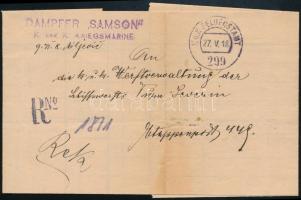 1918 Tábori posta levél / Field cover "K.u.K. FELDPOSTATION / 299" , "DAMPFER SAMSON / K. und K. KRIEGSMARINE"
