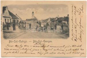 1902 Búrszentgyörgy, Bur-Sankt-Georg, Borsky Sväty Jur; utcakép, templom, piac, üzletek. Wiesner Alfréd (Malaczka) / street view, church, market, shops (EK)