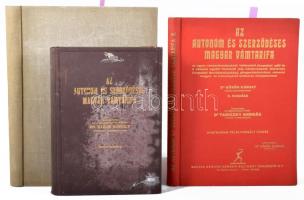 Görög Staub Károly Az autonóm és szerződéses magyar vámtarifa c. művének 3 különböző kötete, közte kettő dedikált (egy számozott):  Staub Károly: Az autonóm és szerződéses magyar vámtarifa. Összeáll. és magyarázatokkal ellátta: - - . Bp., 1929, Magyar Géniusz Nemzeti Kulturát Terjesztő Rt., 403 p.+ 138 p. Ötödik kiadás. Aranyozott egészvászon-kötésben, a borítón "Tiszteletpéldány" felirattal, viseltes, foltos borítóval, belül nagyrészt jó állapotban.  Görög Staub Károly, Dr. vitéz: A hivatalos magyarázatok Az autonóm és szerződéses magyar vámtarifa VII. kiadásához. Összeáll.: - - . A szerző által dedikált példány: ,,Szeretett apósának karácsonyi emlékül ajánlja Bp. 1936.XII.24. Károly". Bp., 1936, Magyar Géniusz Nemzeti Kulturát Terjesztő Rt., 423 p. Egészvászon-kötésben, a fűzéstől elváló címlappal, az első lap kijár.  Az autonóm és szerződéses magyar vámtarifa az egyes vámtarifaszámoknál feltüntetett forgalmi adó és a vámmal együtt fizetendő más köztartozások tételeivel, forgalmi korlátozásokkal, göngysúlytételekkel, valamint magyar- és francianyelvű betűsoros lajstrommal. Dr. Görög Károly vámtarifakönyvének X. kiadása. Összeáll. és magyarázatokkal ellátta: Dr. Tariczky András. Számozott (7./20), Tariczky András dedikációjával, illetve egy további (azonosítandó) dedikációval ellátott példány. Bp., 1948, Magyar Géniusz Nemzeti Kulturát Terjesztő Rt., 406 p. Aranyozott egészvászon-kötésben, névre szóló borítóval Dr. Görög (Staub) Károly részére.