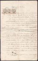 1862 Sárospatak Adásvevési szerződés szőlőbirtokról Tóthpápay és Muzsák család tagjai között. 3x12kr illetékbélyeggel