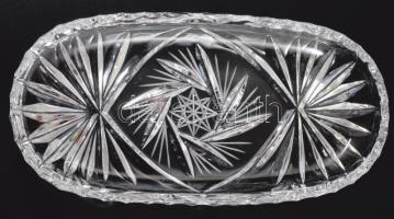 Ólomkristály tea-kávé szervírozó szett, tálcán, jelzés nélkül, hibátlan, 20x10 cm