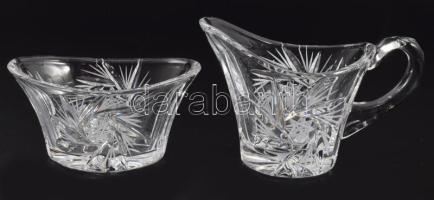 Ólomkristály tea-kávé szervírozó szett, tálcán, jelzés nélkül, hibátlan, 20x10 cm