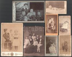 cca 1870-1910 Gyerekeket ábrázoló keményhátú fotók, összesen 8 db, különféle műtermekből, változó méretben és állapotban