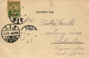 1904 Arad, Atzél Péter utca, lóvasút, üzletek. Bloch H. kiadása / street view, horse-drawn railway, ...