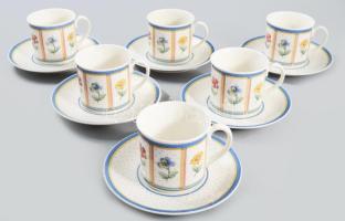Villeroy &amp; Boch "Julie" 6 darab kávés csésze alátéttel, jelzett, hibátlan, d: 14,5 cm