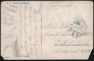 1918 Képeslap egy tengerésznek címezve az S.M.S. Lélekre Feldpost 299 "ÚJPEST" postabélyegzővel