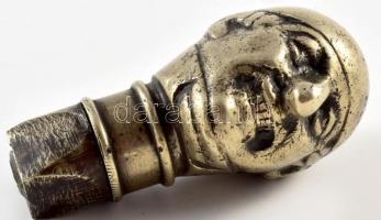 Férfi fej alakos fém botvég, h: 7 cm