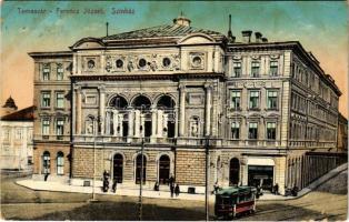 1914 Temesvár, Timisoara; Ferenc József színház, villamos, szálloda. Feder R. Ferenc felvétele és kiadása / Franz Josef Theater / theatre, tram, hotel (EB)