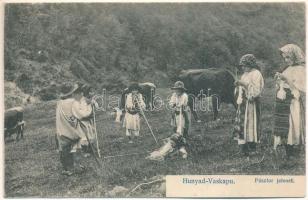 Hunyad-Vaskapu, Hunedoara-Poarta de Fier; Pásztor jelenet, erdélyi folklór. Adler fényirda / pastoral scene, Transylvanian folklore (EK)