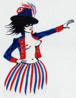 Jankovics Marcell (1941-2021): Női félakt kalapban, Az Ember tragédiája c. rajzfilmből származó eredeti kézzel rajzolt figura. Vegyes technika, műanyag film. Jelzés nélkül. Animációtörténeti kuriózum. 26x34 cm