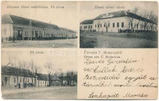 1907 Temesmóra, T. Moravicza, Moravita; Altmann János családi háza, Altmann József üzlete, Fő utca, Állami elemi iskola, gyógyszertár / shops, main street, elementary school, pharmacy (b)