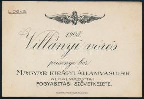1908 MÁV villányi vörös bor címke