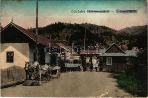 1917 Csíkszereda, Miercurea Ciuc; Gyimesi határ, határőrök. Svoboda Miklós kiadása / Hungarian-Romanian border station by Ghimes, customs office, border guards (fa)