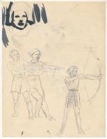 Jelzés nélkül: Rajzoló lány. Ceruza, papír. Kétoldalas mű, hátoldalán egyéb tanulmányrajzok (íjazó l...