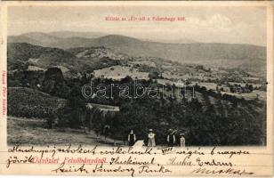1905 Felsőbánya, Baia Sprie; Kilátás az Él-ről a Feketehegy felé. Dácsek Péter kiadása / hiking spot (EK)