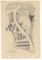 Olvashatatlan jelzéssel: Absztrakt kompozíció. Ceruza, papír. Lap alja lyukasztott. 26,5x18 cm