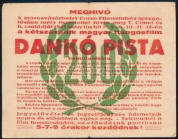 1941 Marosvásárhely, a Corso Filmszínház meghívója a kétszázadik magyar hangosfilm, a Dankó Pista be...