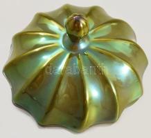 Zsolnay eozinmázas csavartbordás bonbonier. Jelzett, hibátlan, eredeti dobozában, d: 11 cm, m: 10 cm