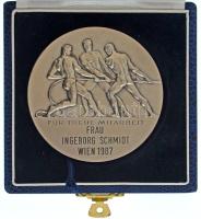 Ausztria / Bécs 1978. "Bécsi Kereskedelmi Kamara / Hűséges Munkáért - Hűséges munkatársunknak, Ingeborg Schmidt asszonynak 1987" kétoldalas, ezüstözött bronz emlékérem dísztokban. Szign.: "Grienauer" (70mm) T:AU Austria / Vienna 1978. "Kammer der Gewerblichen Wirtschaft für Wien (Chamber of Commerce for Vienna) / Für treue mitarbeit Frau Ingeborg Schmidt Wien 1978 (For Faithful Work to Ms. Ingeborg Schmidt Vienna 1965)" two-sided, silver-plated bronze medallion in decorative case. Sign.: "Grienauer" (70mm) C:AU