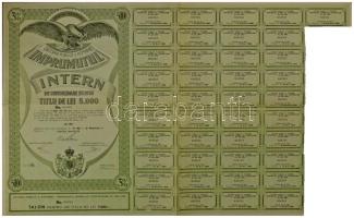 Románia 1935. "3%-kal kamatozó államadóssági kötvény" 2000L-ről szelvényekkel T:XF  Romania 1935. "3% Public Debt Bond" about 2000 Lei with coupons C:XF