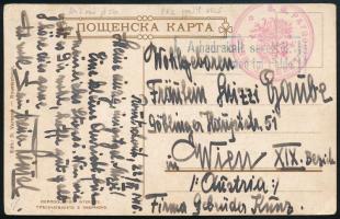 1916 Tábori posta képeslap, a kép oldalon bolgár bélyegekkel / Field postcard with 3 stamps "S.M. PATROUILLENBOOT WELS" , "A hadrakelt seregtől / Von der Arme im Felde"