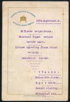 1934 Miskolc, Korona Szálloda Böczögő József, menükártya