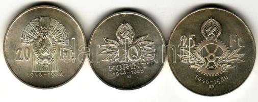 1956 "10 éves a forint" sor 10,20,25Ft ezüst T:1