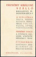 1933 Erzsébet királyné szálló (Bp., IV., Egyetem utca 5) reklámos zsebnaptár, kinyitva: 15x12 cm
