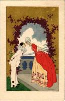 Italian art postcard, couple in love, clown. CCM 2475. s: D. Gobbi