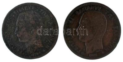 Görögország 1878K 10l Cu "I. György" (2x) T:VF,F Greece 1878K 10 Lepta Cu "George I" (2x) C:VF,F