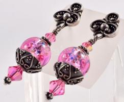 Pink díszítményes ezüst (Ag) fülbevaló pár, jelzés nélkül, bruttó 10,4g