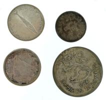 Vegyes: Finnország 1966. 1M billon + Holland Kelet-India 1945. 1/10G Ag + Kanada 1960. 10c Ag "II. Erzsébet" + 1967. 10c Ag "Kanada megalakulásának 100. évfordulója" T:XF-F patina Mixed: Finland 1966. 1 Markka billon + Netherlands East Indies 1945. 1/10G Ag + Canada 1960. 10 Cents Ag "Elizabeth II" + 1967. 10 Cents Ag "100th Anniversary of Canada" C:XF-F patina