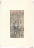 Glatz Henrik (Glatz Oszkár fia): Ex libris terv. Ceruza, papír. Jelzett. Paszpartuban. 13×6,5 cm