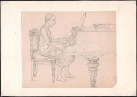 Glatz jelzéssel (Glatz Oszkár vagy fia, Henrik?): Kislány a zongoránál. Ceruza, papír. Paszpartuban. Jobb oldalán vágott. 17×21,5 cm.