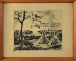 Iván Szilárd (1912-1988): Balatonon. Rézkarc, papír, jelzett, 24x29 cm. Üvegezett fakeretben.