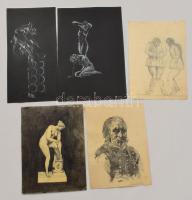 László Béla (XX. sz. első fele): 10 db tanulmányrajz. Klf. technikák, papír, többségében jelzett, részben kissé foltos, klf. méretekben.