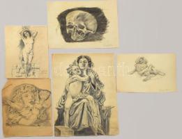 László Béla (XX. sz. első fele): 10 db tanulmányrajz. Klf. technikák, papír, többségében jelzett, ré...