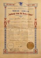 1906 Az amerikai görög katolikus szövetség díszes litho oklevele, Hajtva. 50x40 cm l + a szervezet utazási igazolványa / 1906 The Greek Catholic Union of USA large litho warrant. Folded
